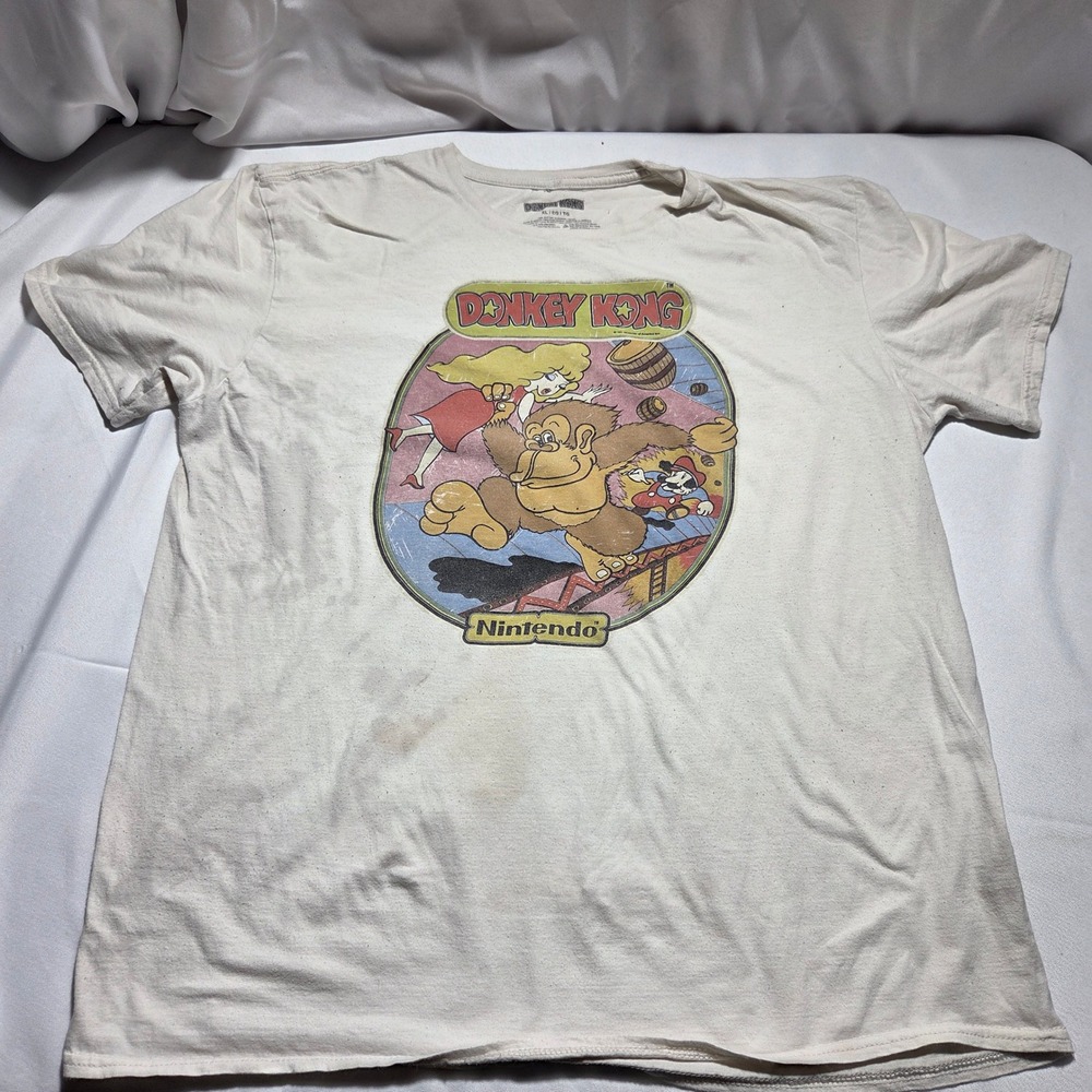 Nintendo Donkey Kong Graphic T-Shirt Mens XL Cream Vintage Style‎ Mario Pauline